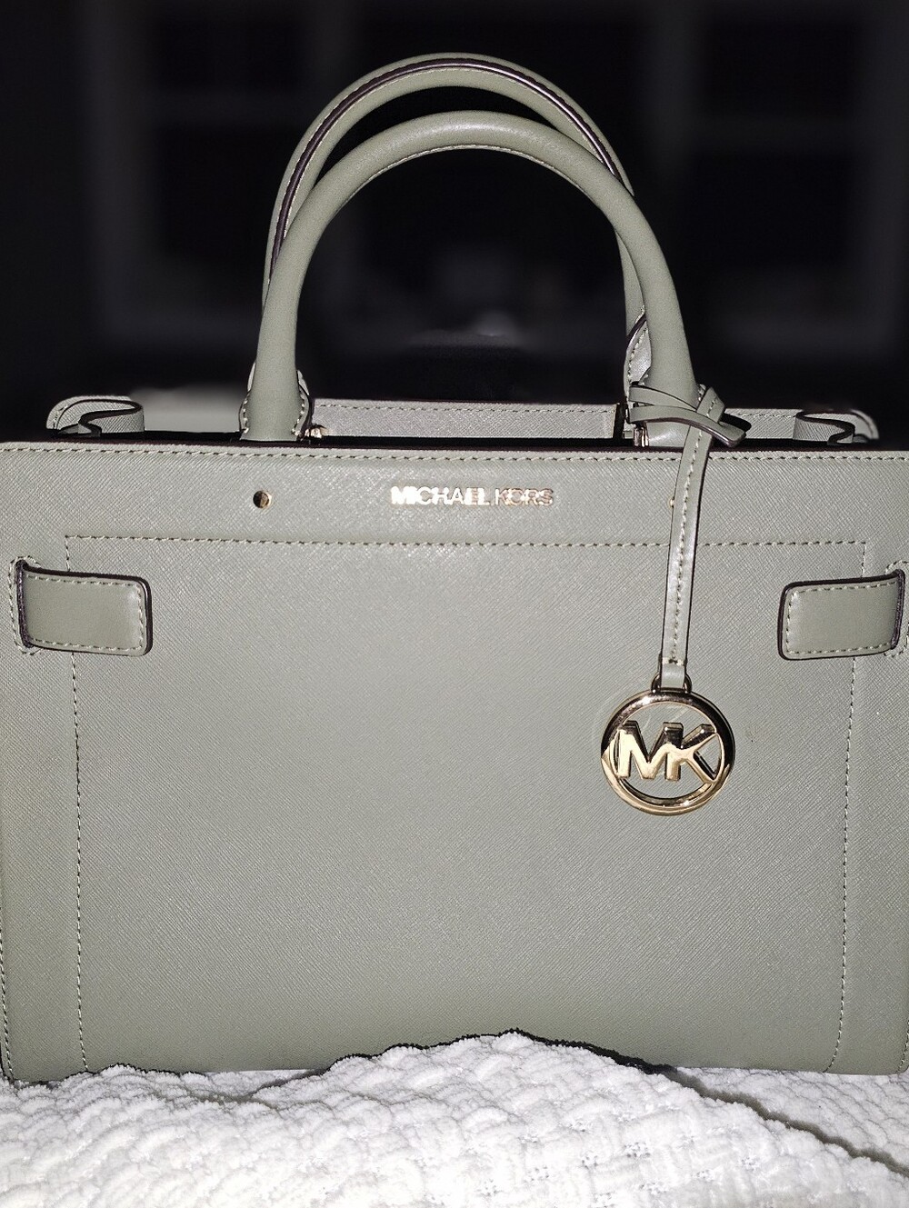 Michael Kors Mint Leather Shoulder Bag with Gold-Tone Hardware